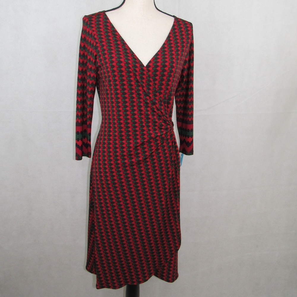 London Times 3/4 Sleeve Dress Size 4, 10 Wrap Tie